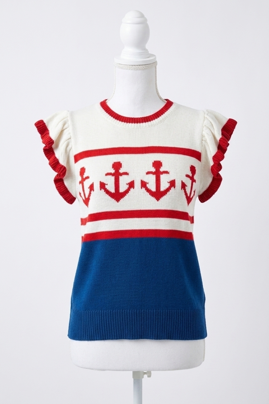 NEW ANNIEWEAR women's the anchors away summer sweater top in red